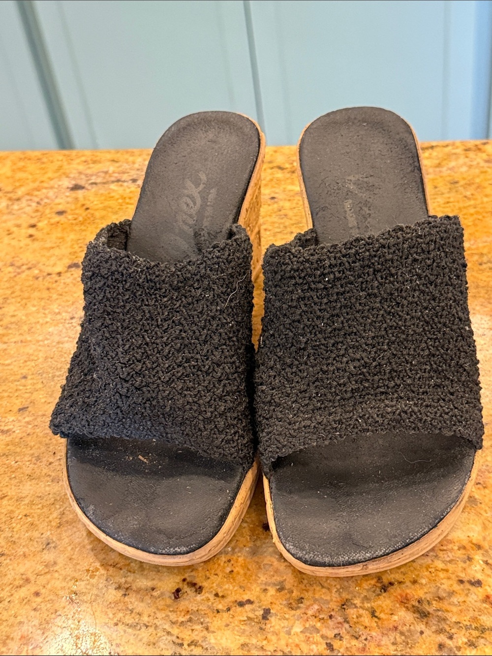 Black Knit Slide Wedge Sandals - Women's